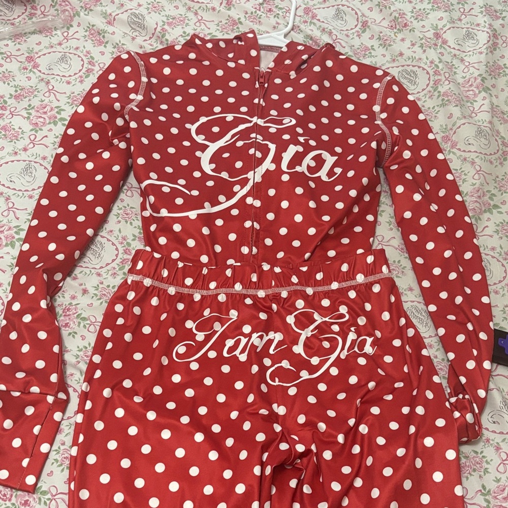 I.AM.GIA Red & White Polka Dot Zip Hoodie Jumpsuit